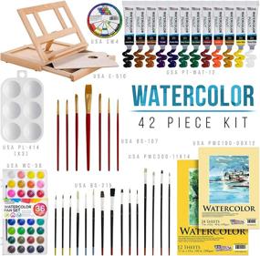 img 3 attached to 🎨 Complete 42-Piece Watercolor Painting Set with Wood Easel, 12 Tube Colors, Brushes, Watercolor Pan, Paper Pads, Palette & Color Mixing Wheel by U.S. Art Supply