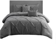 🛏️ oeko-tex certified wonder home 5 piece pinch pleat pintuck comforter set grey - queen size 92"x96 logo