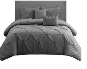 img 4 attached to 🛏️ OEKO-TEX Certified Wonder Home 5 Piece Pinch Pleat Pintuck Comforter Set Grey - Queen Size 92"x96