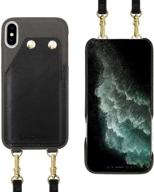 📱 luckycoin apple iphone xs max wallet case: stylish leather crossbody strap cover with credit card holder - black, 6.5 inch logo