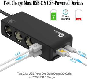 img 2 attached to 🔌 Qidoe 200W Высокая Мощность Разветвитель прикуривателя: 12/24V 3-розеточный автомобильный адаптер постоянного тока с быстрой зарядкой 3.0, 18W USB C выходом, светодиодным вольтметром, выключателем - Многофункциональное зарядное устройство для автомобиля