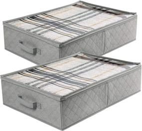 img 4 attached to 📦 LotFancy Underbed Storage Containers (Pack of 2) - Sturdy, Foldable Clothes & Blankets Organizer with Reinforced Handles and Large Clear Window - Gray, 24” x 16” x 6”