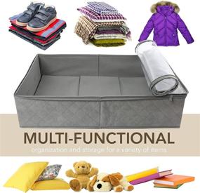 img 1 attached to 📦 LotFancy Underbed Storage Containers (Pack of 2) - Sturdy, Foldable Clothes & Blankets Organizer with Reinforced Handles and Large Clear Window - Gray, 24” x 16” x 6”