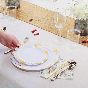 img 2 attached to 🌟 Premium Nervure 175PCS Gold Plastic Plates with Elegant Marble Print & Gold Plastic Silverware Set: 50 Plates, 25 Forks, 25 Knives, 25 Spoons, 25 Cups, 25 Napkins – Perfect for Thanksgiving Celebration!