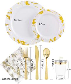 img 3 attached to 🌟 Premium Nervure 175PCS Gold Plastic Plates with Elegant Marble Print & Gold Plastic Silverware Set: 50 Plates, 25 Forks, 25 Knives, 25 Spoons, 25 Cups, 25 Napkins – Perfect for Thanksgiving Celebration!