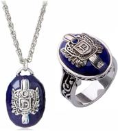🧛 furongwang 2pcs vampire diaries daylight walking signet damon's ring and necklace set - ideal tv jewelry cosplay for female fans logo