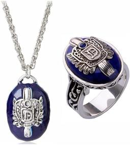 img 4 attached to 🧛 FURONGWANG 2Pcs Vampire Diaries Daylight Walking Signet Damon's Ring and Necklace Set - Ideal TV Jewelry Cosplay for Female Fans