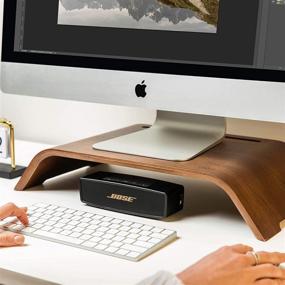 img 2 attached to 🖥️ Maya Marie Wood Monitor Stand Riser with Phone/Tablet Holder - Ideal for PC, Laptop, iMac, Office Monitors & More!