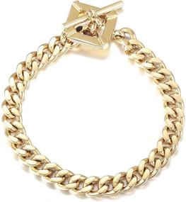 img 4 attached to Women's Chunky Miami Cuban Link Bracelet - 18K Gold Filled Stainless Steel Vintage Curb Chain with Square Toggle Clasp by CIUNOFOR