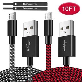 img 3 attached to 10ft 2 Pack Nylon Braided Micro USB Charging Cable for PS4 Controller Charger - High-Speed Data Sync Cord Compatible with Playstaion 4, PS4 Slim/Pro, Xbox One S/X Controller, Android Phones