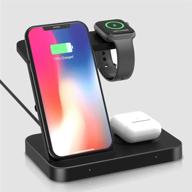 facever 3 in 1 wireless charger stand for iphone apple watch airpods, fast qi charging station for iwatch se 6 5 4 3 2 1 iphone 12 11 pro xs max xr x samsung galaxy watch buds logo