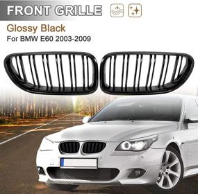 img 3 attached to Glossy Black Car Hood Kidney Bars Front Grille for BMW E60 2003-2009 - Double Line Styling, 4 Door Design