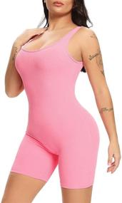 img 3 attached to Fanuerg Women's Sleeveless Ribbed Bodycon Rompers Shorts Jumpsuits for Summer