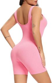 img 1 attached to Fanuerg Women's Sleeveless Ribbed Bodycon Rompers Shorts Jumpsuits for Summer