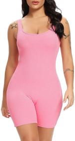 img 4 attached to Fanuerg Women's Sleeveless Ribbed Bodycon Rompers Shorts Jumpsuits for Summer