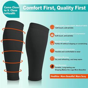 img 3 attached to 🧦 Mgang Calf Compression Sleeve (2 Pairs) - Footless Compression Socks for Pain Relief, Swelling, Maternity - 20-30mmHg, Unisex - Ideal for Varicose Veins, Shin Splints, Nursing, Travel - Black L/XL