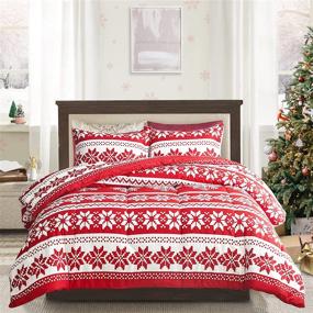 img 4 attached to 🎄 Joyreap Christmas Themed Comforter Set - Red and Light Pink Snowflake Print | Soft Microfiber Breathable All-Season Comforter for Full/Queen Size Bed (90x90 inches)