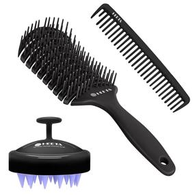 img 4 attached to 💆 HEETA 3Pcs Vent Styling Brush, Hair Shampoo Brush for Dry & Wet Hair, Detangling Hair Comb Set, Silicone Scalp Massager, Blow Dryer Brush for Women Men Kids with Wavy Curly Thick Long Short Hair (Black)