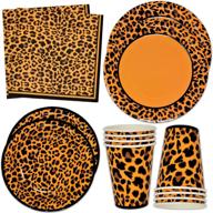 🐆 leopard print party supplies tableware set - 24 plates, cups & 50 napkins for cheetah jungle safari animal adventure - perfect for baby showers, birthdays & more! logo