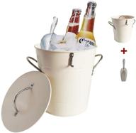 🍾 pengke 4l cream white metal double walled ice bucket set with lid, scoop - ideal for champagne wine beer whisky bottles & drinks логотип