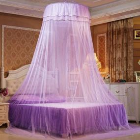 img 4 attached to 👑 Princess Bed Canopies Netting with Elegant Lace - Purple | Petforu Mosquito Net Dome with 2 Butterflies for Decor