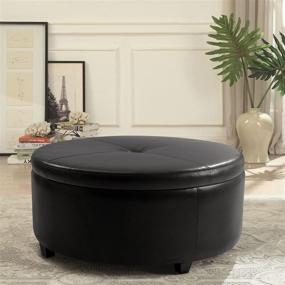 img 2 attached to 🪑 Black Round Leatherette Storage Ottoman with Lid for Living Room Chair - Pawnova