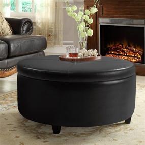 img 3 attached to 🪑 Black Round Leatherette Storage Ottoman with Lid for Living Room Chair - Pawnova