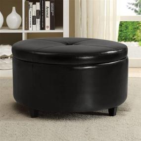 img 4 attached to 🪑 Black Round Leatherette Storage Ottoman with Lid for Living Room Chair - Pawnova