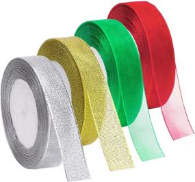 img 4 attached to 🎁 Livder 4 Rolls 4/5 Inch Christmas Metallic Glitter Organza Ribbons: Golden, Silvery, Red, Green - Perfect for Gift Wrapping and Christmas Decor