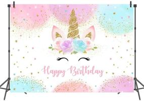 img 2 attached to 🌈 Mocsicka Rainbow Unicorn Backdrop: Stunning Birthday Party Decor for Girls – Watercolor Floral Glitter Stars Dots UnicornCake Table Banner Supplies Studio Props (5x3ft)