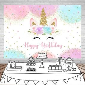 img 3 attached to 🌈 Mocsicka Rainbow Unicorn Backdrop: Stunning Birthday Party Decor for Girls – Watercolor Floral Glitter Stars Dots UnicornCake Table Banner Supplies Studio Props (5x3ft)