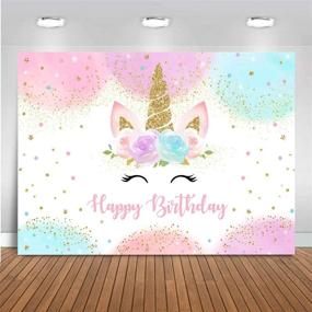 img 4 attached to 🌈 Mocsicka Rainbow Unicorn Backdrop: Stunning Birthday Party Decor for Girls – Watercolor Floral Glitter Stars Dots UnicornCake Table Banner Supplies Studio Props (5x3ft)