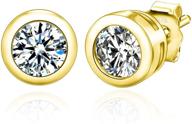 👑 enhanced seo: spoil cupid 14k gold plated 925 sterling silver cz round bezel set stud earrings, 2mm 3mm 4mm stone logo