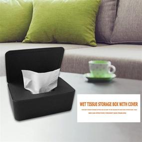 img 2 attached to 🖤 Black Tissue Wipes Box Tray Dispenser with Sealed Lid - Easy-Ash-Free, Air Dry Wipes for Desk, Office, Dorm, Kitchen, Washroom, Vanity
