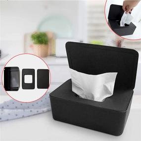 img 1 attached to 🖤 Black Tissue Wipes Box Tray Dispenser with Sealed Lid - Easy-Ash-Free, Air Dry Wipes for Desk, Office, Dorm, Kitchen, Washroom, Vanity