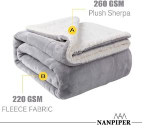 img 1 attached to 🔥 Warm and Cozy Nanpiper Sherpa Blanket: Reversible Velvet Plush Fleece/Wool Like Twin Bed Blanket for Winter (Light Grey, 60"x80")