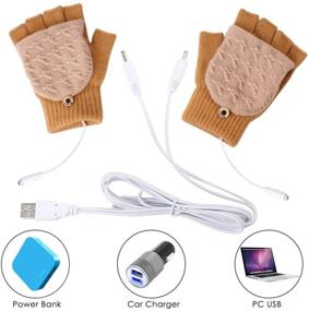 img 2 attached to 🧤 Oenbopo USB Heated Gloves - Half Finger Winter Gloves with USB Heating for Warmth (Yellow + Beige)