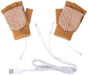 img 4 attached to 🧤 Oenbopo USB Heated Gloves - Half Finger Winter Gloves with USB Heating for Warmth (Yellow + Beige)