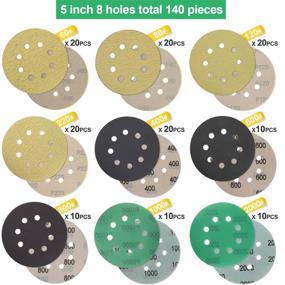 img 2 attached to 🪚 POLIWELL 5 Inch 8 Hole Sanding Discs 140PCS Set - Premium Finishing Sandpaper for Random Orbital Sander