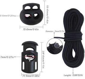 img 3 attached to 20 Pieces of Plastic Cord Locks with 50 Feet of 1/8-Inch Heavy Stretch Round Elastic Cord, Including 10 Single-Hole and 10 Double-Hole Spring Toggle Stopper Slider in Black (3mm-Black)