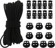 20 pieces of plastic cord locks with 50 feet of 1/8-inch heavy stretch round elastic cord, including 10 single-hole and 10 double-hole spring toggle stopper slider in black (3mm-black) logo