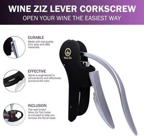 img 3 attached to 🍷 Wine Ziz Black Screw-pull Lever Corkscrew Wine Bottle Opener Set: Bonus Foil Cutter & Spare Corkscrew Spiral, Heavy-Duty Metal Manual Cork Screw – Perfect Wine Gift Kit