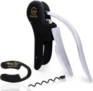 🍷 wine ziz black screw-pull lever corkscrew wine bottle opener set: bonus foil cutter & spare corkscrew spiral, heavy-duty metal manual cork screw – perfect wine gift kit логотип