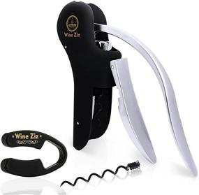 img 4 attached to 🍷 Wine Ziz Black Screw-pull Lever Corkscrew Wine Bottle Opener Set: Bonus Foil Cutter & Spare Corkscrew Spiral, Heavy-Duty Metal Manual Cork Screw – Perfect Wine Gift Kit