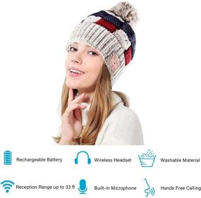 img 3 attached to 🎧 Pococina Women's JB2 Plaid Beige Wireless Headphone Beanie Pom Pom Music Hat - Stay Stylish and Stream Music On-the-Go!