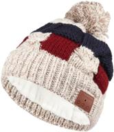 🎧 pococina women's jb2 plaid beige wireless headphone beanie pom pom music hat - stay stylish and stream music on-the-go! logo