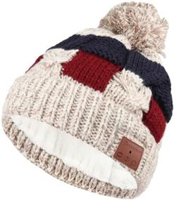 img 4 attached to 🎧 Pococina Women's JB2 Plaid Beige Wireless Headphone Beanie Pom Pom Music Hat - Stay Stylish and Stream Music On-the-Go!