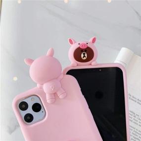 img 3 attached to MME Character Case For IPhone 11 Case 3D Cartoon Rotating Bracket Pikachu Bear Dinosaurr Animal Soft Silicone Rubber Case For Women Girls Teens (Pink - Bear