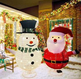 img 3 attached to 🎄 Pop-up Collapsible Christmas Snowman and Santa Claus with 100 LED Lights - Holiday Xmas Decorations for Party, Yard, and Garden - Set of 2
