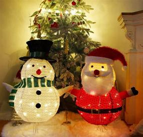 img 4 attached to 🎄 Pop-up Collapsible Christmas Snowman and Santa Claus with 100 LED Lights - Holiday Xmas Decorations for Party, Yard, and Garden - Set of 2